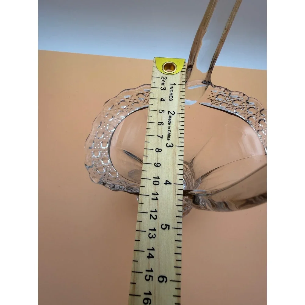 New Martinsville Clear Glass Basket Meadow Wreath Etch Radiance 1930s Vintage